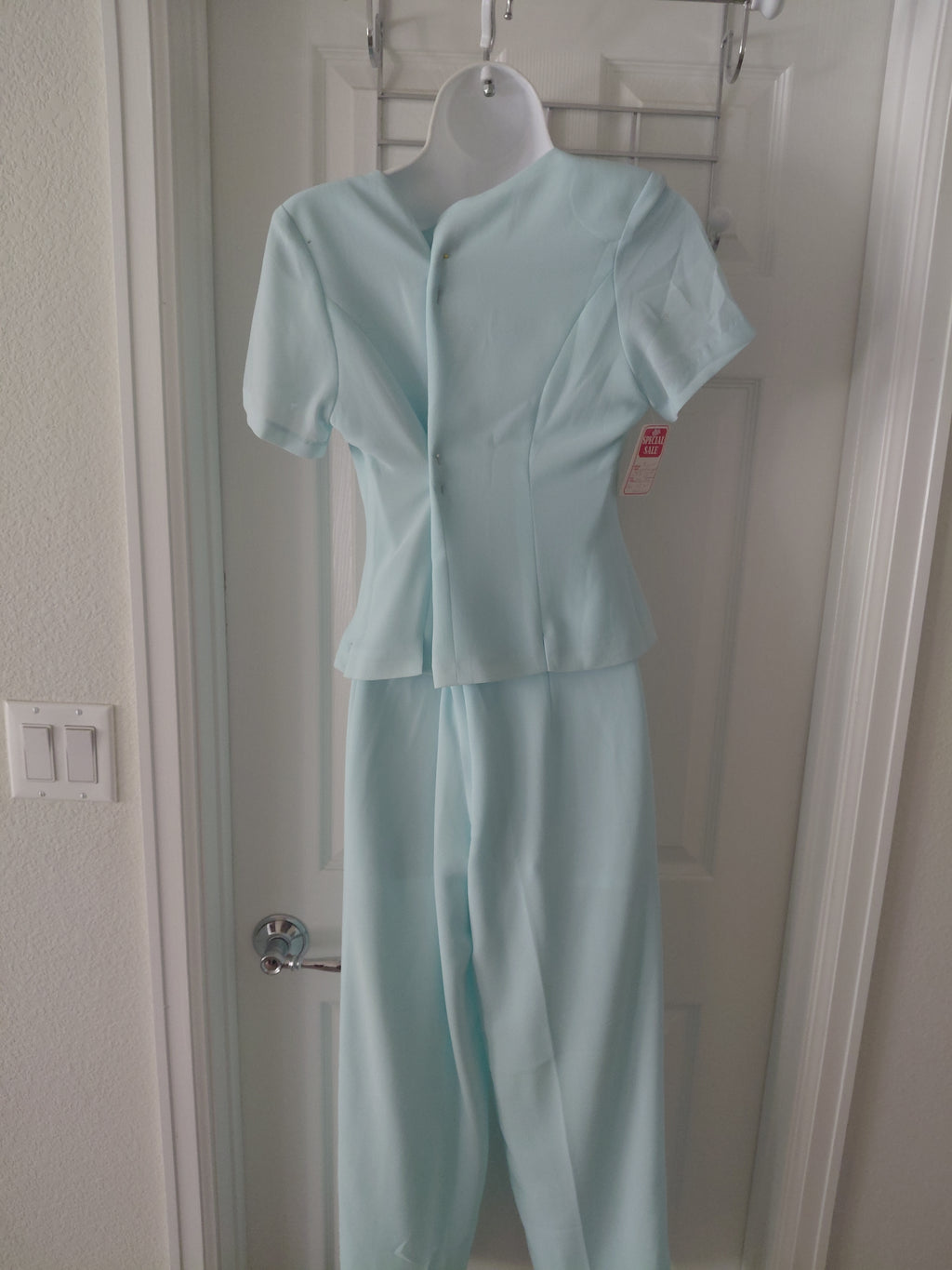 Team Wear Ladies Light Green 2-Piece Summer Set - Embroidered Short Sleeve Top & Solid Pants