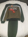 Alpha Apparel Boys YZK Warmup Suit - Dark Green, White & Brown
