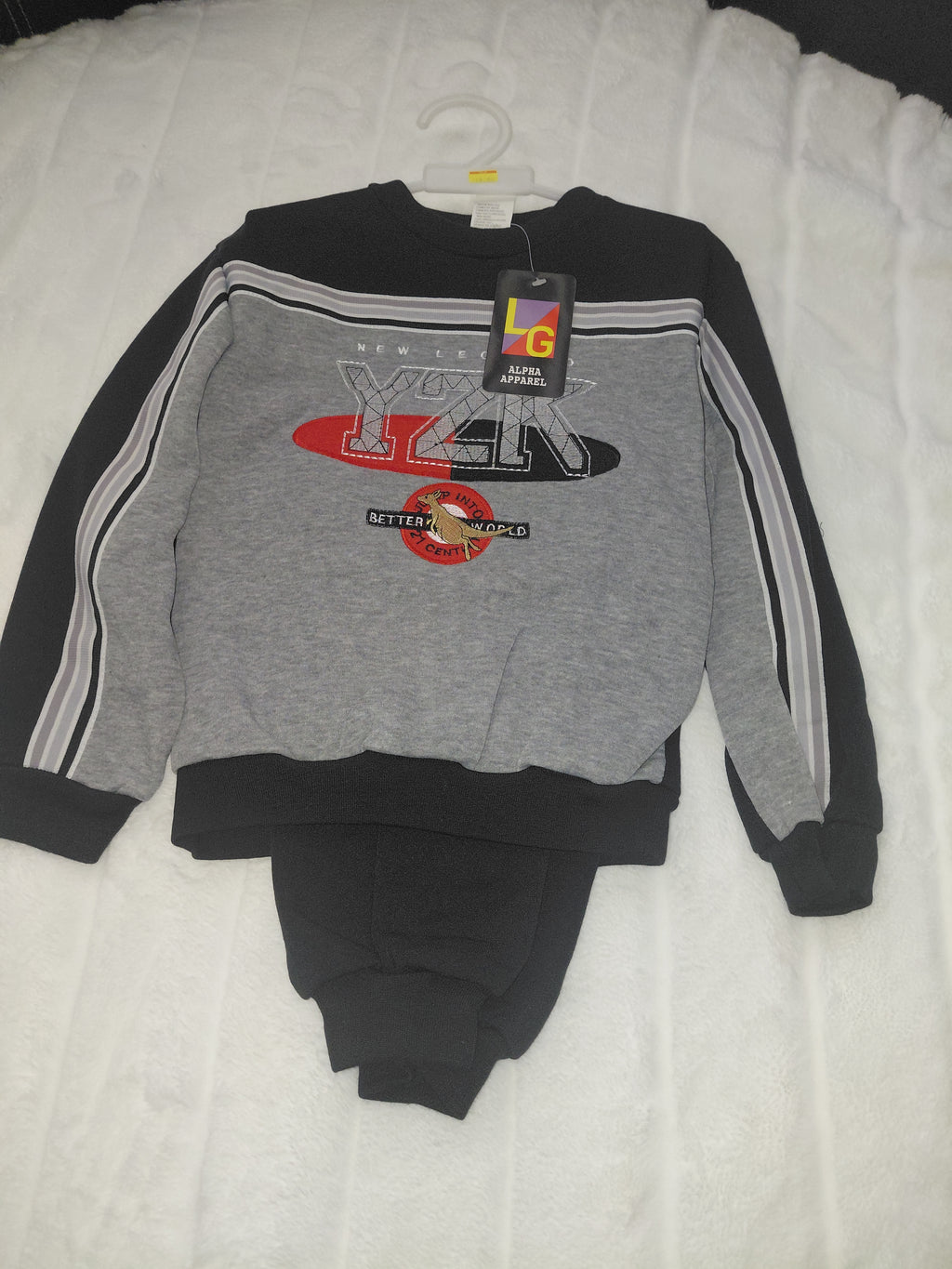 Alpha Apparel Boys Dark Blue & Gray Warmup Suit with Emblem