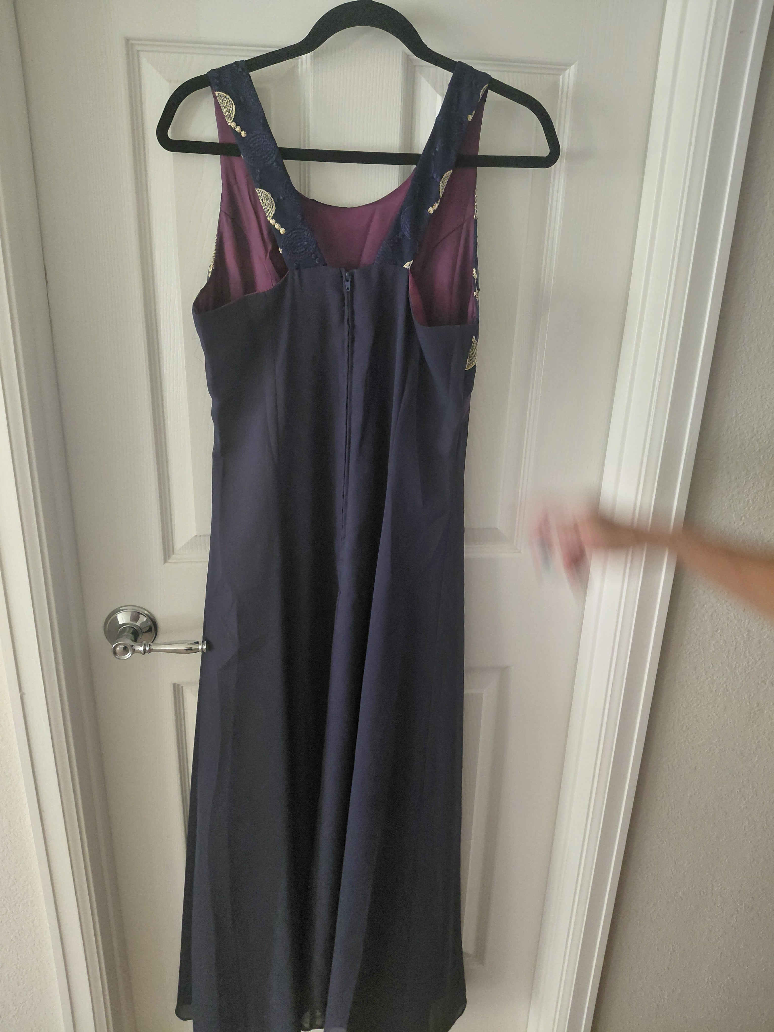 Veronica Women's Dark Blue Embroidered Gold Medallion Cocktail Dress