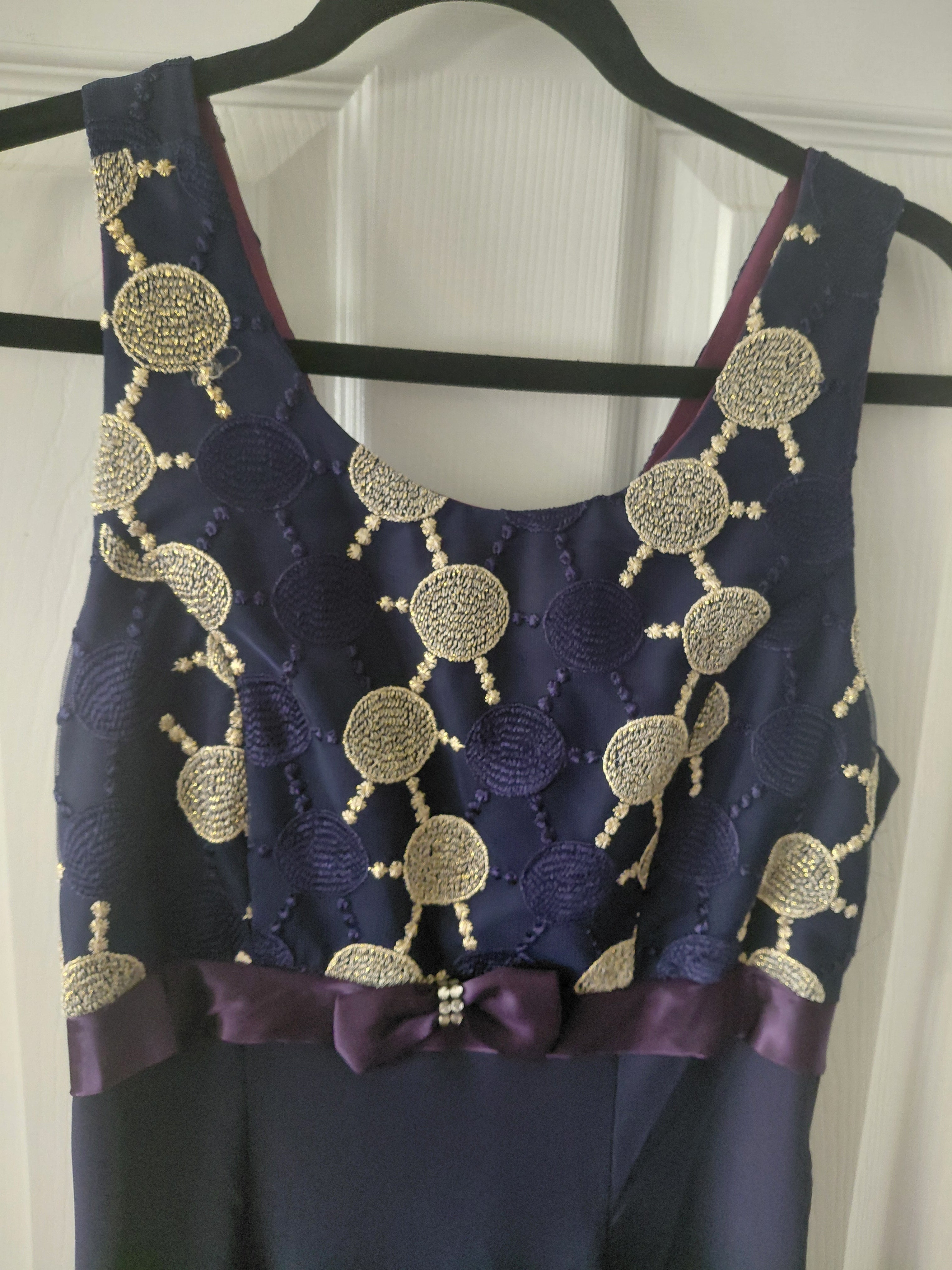 Veronica Women's Dark Blue Embroidered Gold Medallion Cocktail Dress
