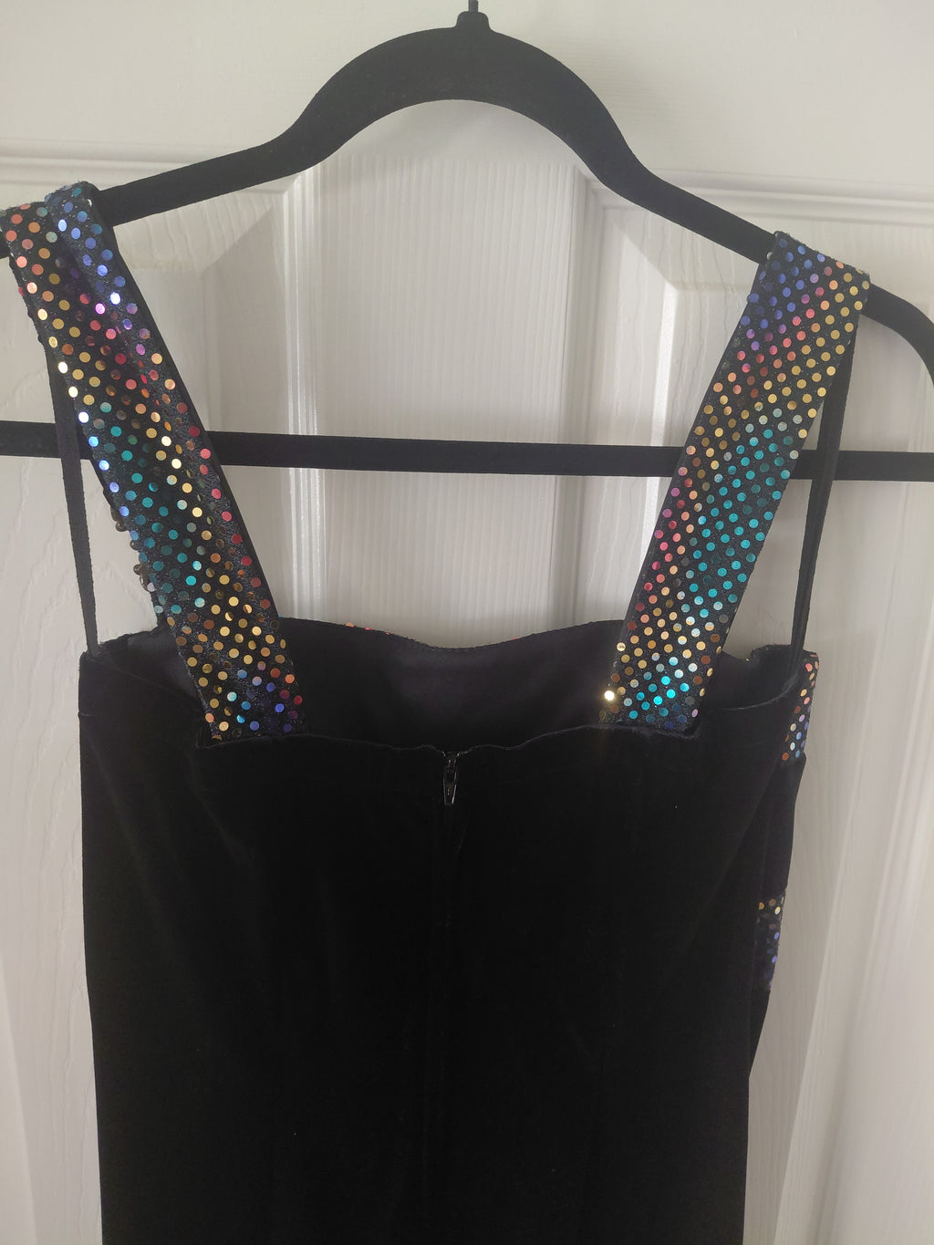 Women's Black Long Gown with Sequined Straps & Sequined Chest Stripes