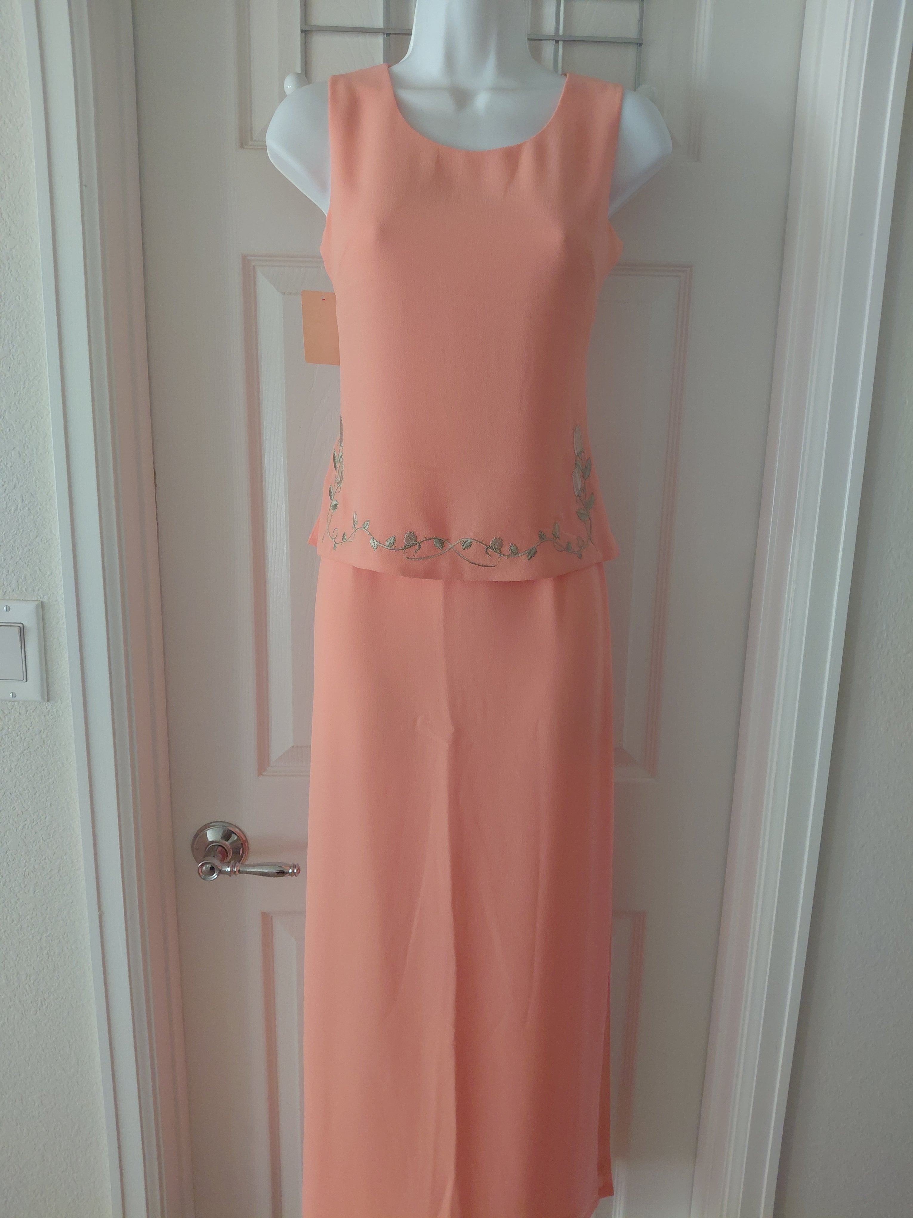 Team Wear Ladies Pink Sleeveless Top & Long Skirt Set with Embroidery Highlights