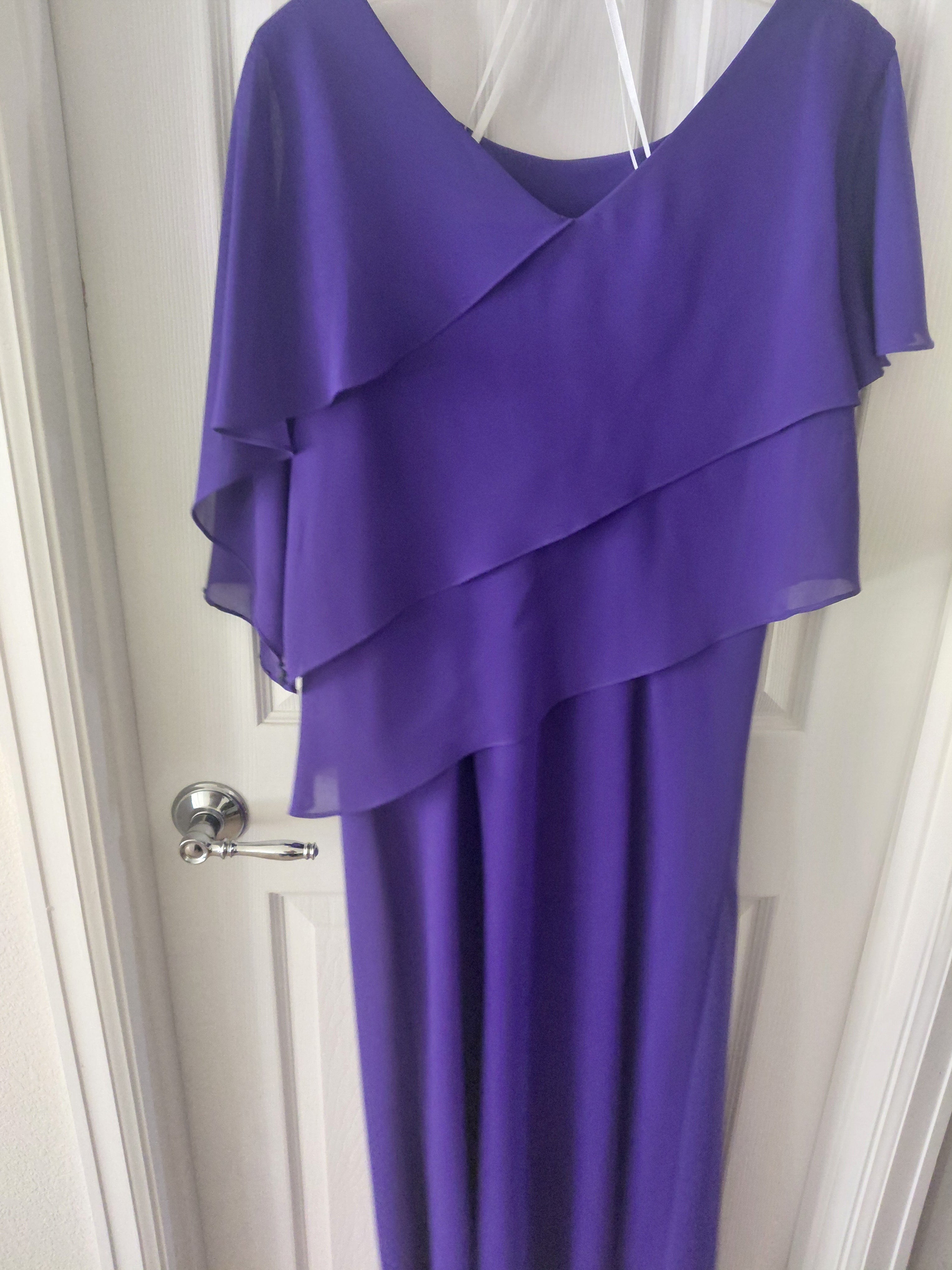 Julian Taylor Women's Purple Flowing Layered Gown with Beaded Detail