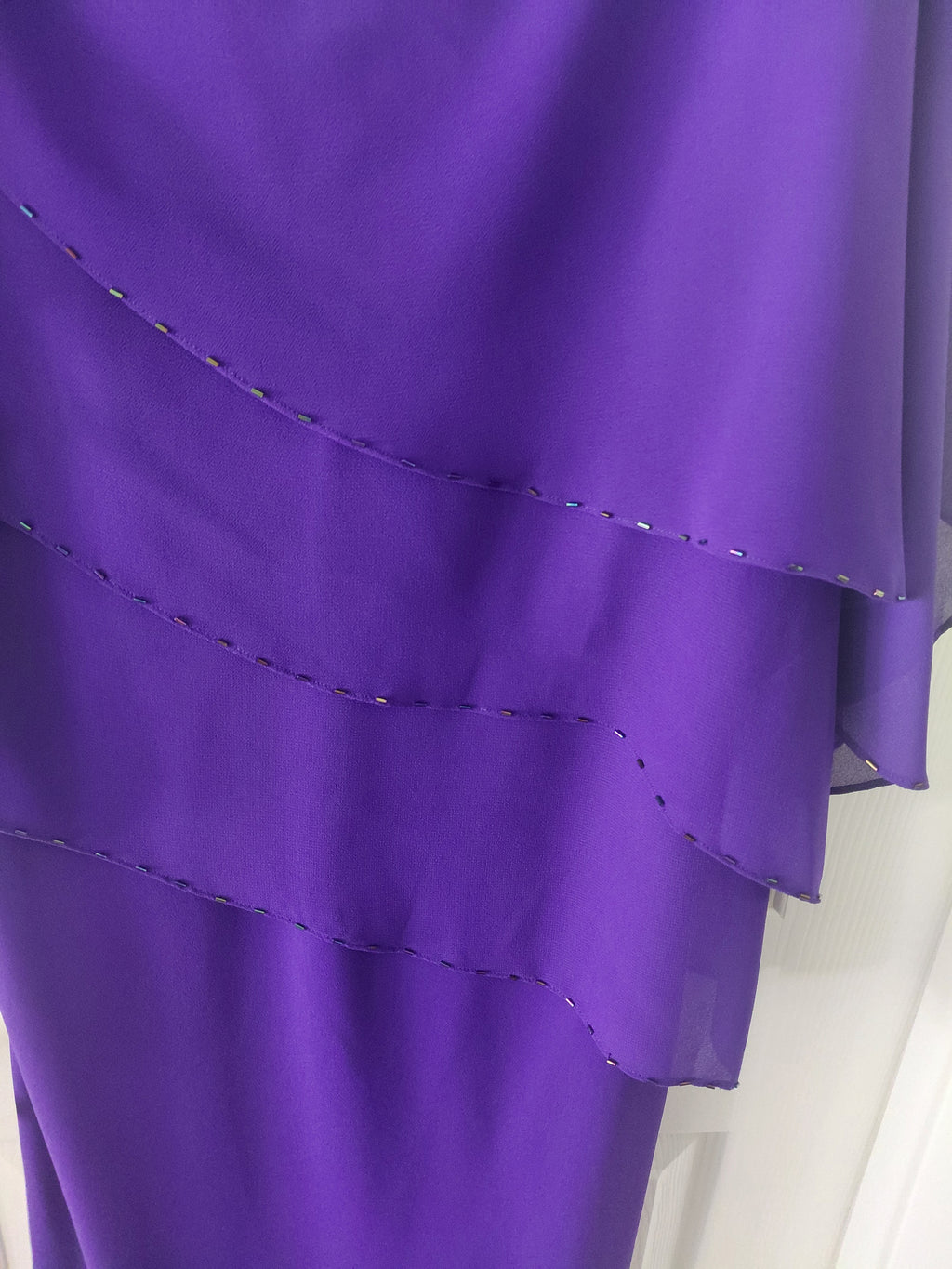 Julian Taylor Women's Purple Flowing Layered Gown with Beaded Detail