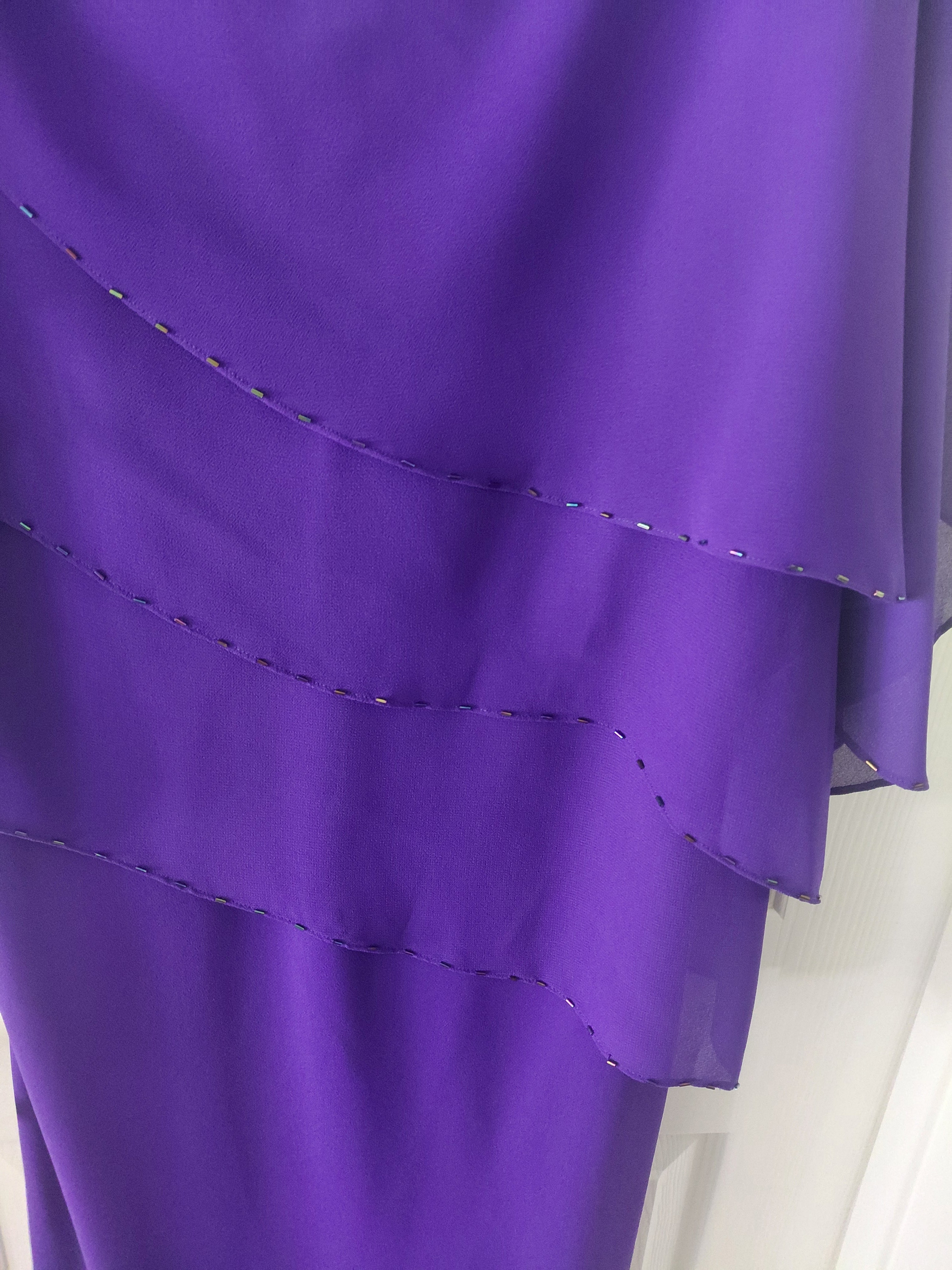 Julian Taylor Women's Purple Flowing Layered Gown with Beaded Detail
