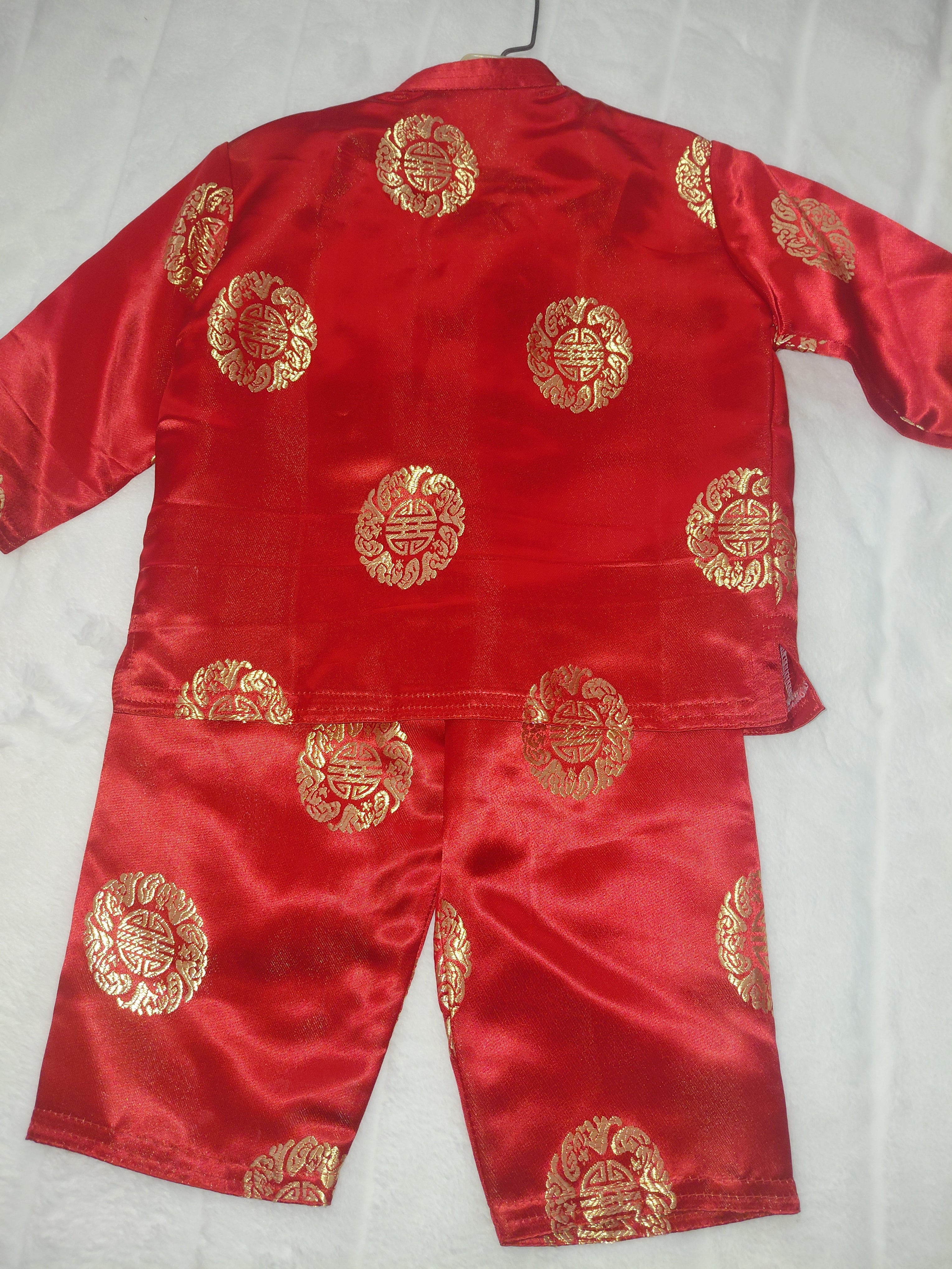 Boys Chinese Style 2-Piece Outfit with Gold Medallion Print