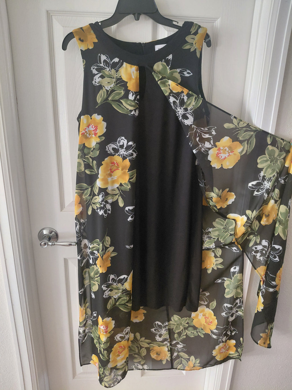 Emma & Michelle Black Floral Overlay Gown with Solid Black Dress Underneath