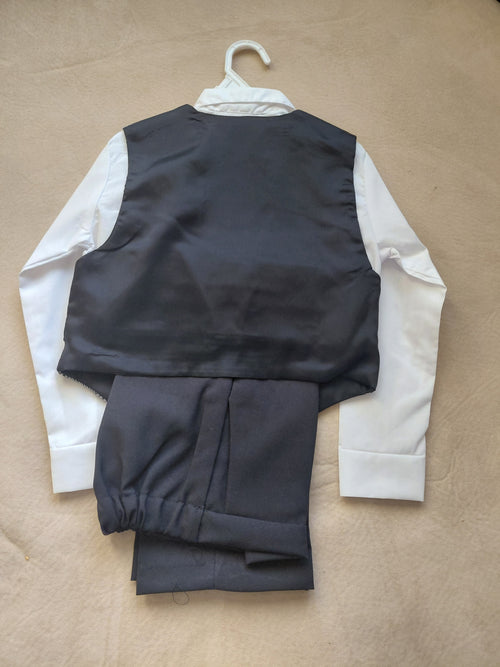 4-piece boys toddler dress outfit - charcoal gray vest and pants with white long-sleeve shirt