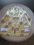 Men's Yellow Top with Gold Medallion Print, Toggle Buttons & White Cuffs-L,XL
