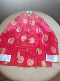 Men's Eye-Catching Red Top with Large Gold Medallions, Toggle Buttons & White Cuffs-XXL