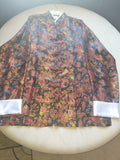 Men's Burgundy Top with Multi-Color Print, Toggle Buttons & White Collar-XL, XXL