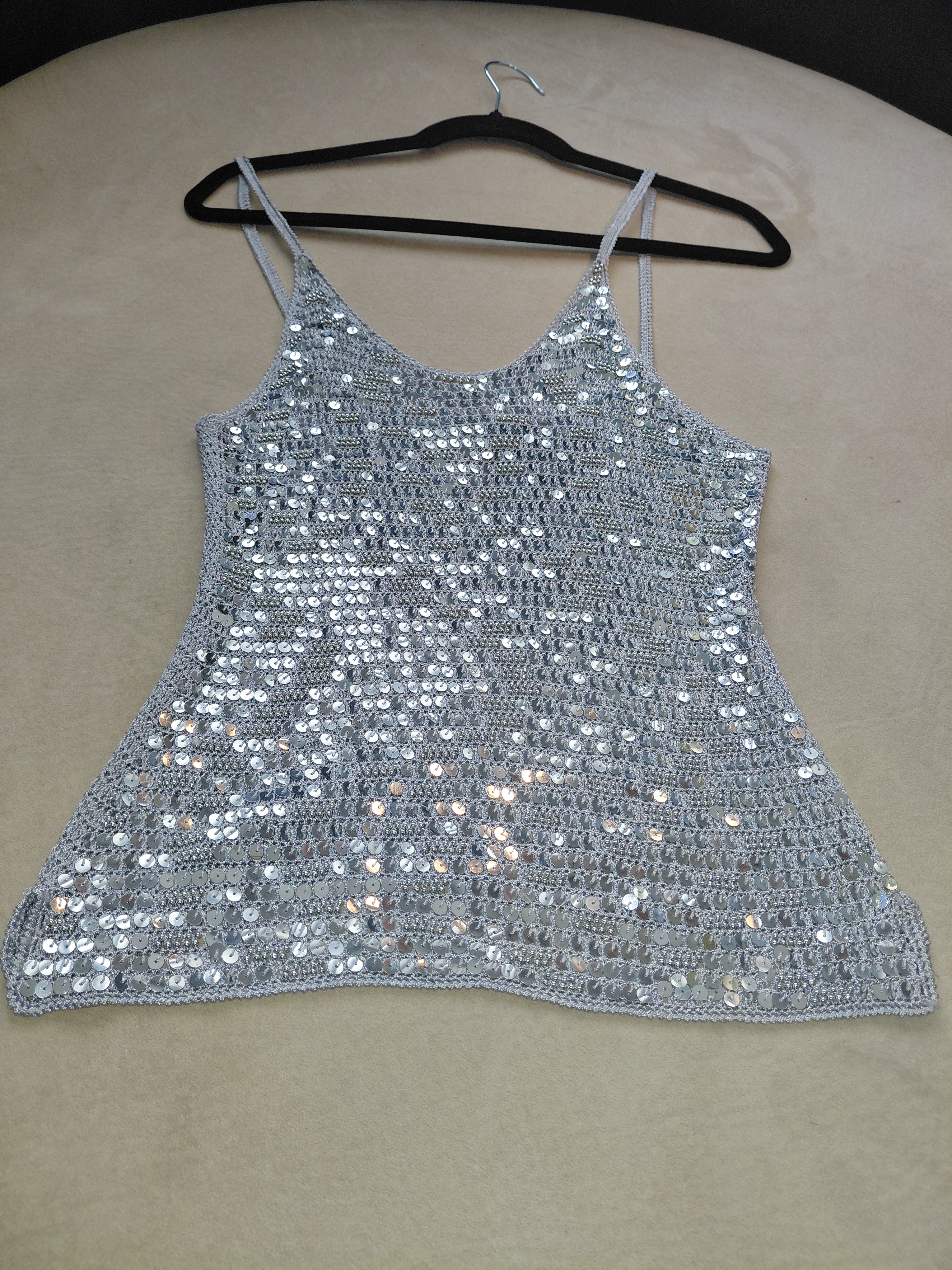 Silver Sequin Thin Strap Top