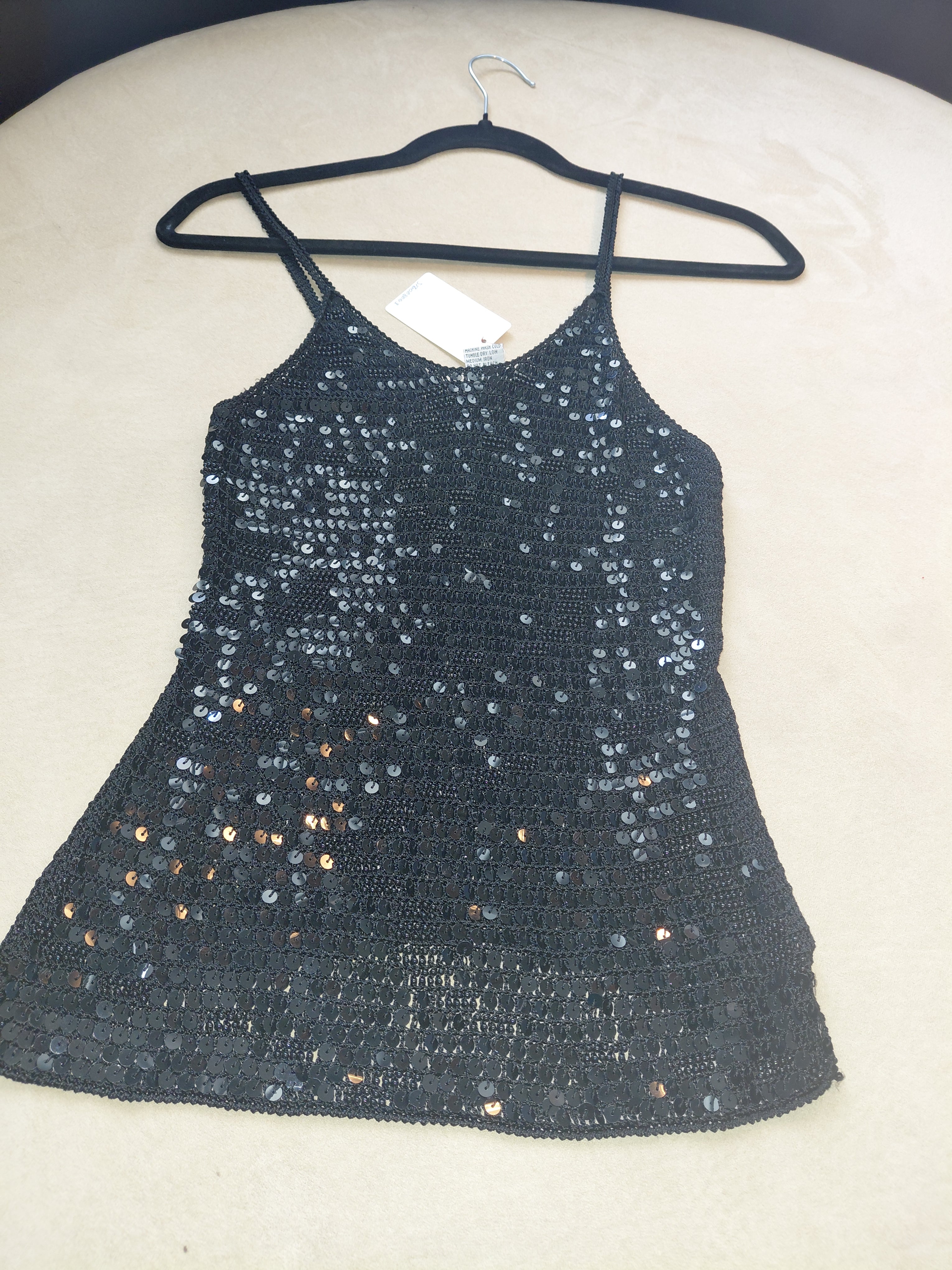 Title: Women's Sequin Strap Top – White with Pink & Pearl Sequins – Size S/M