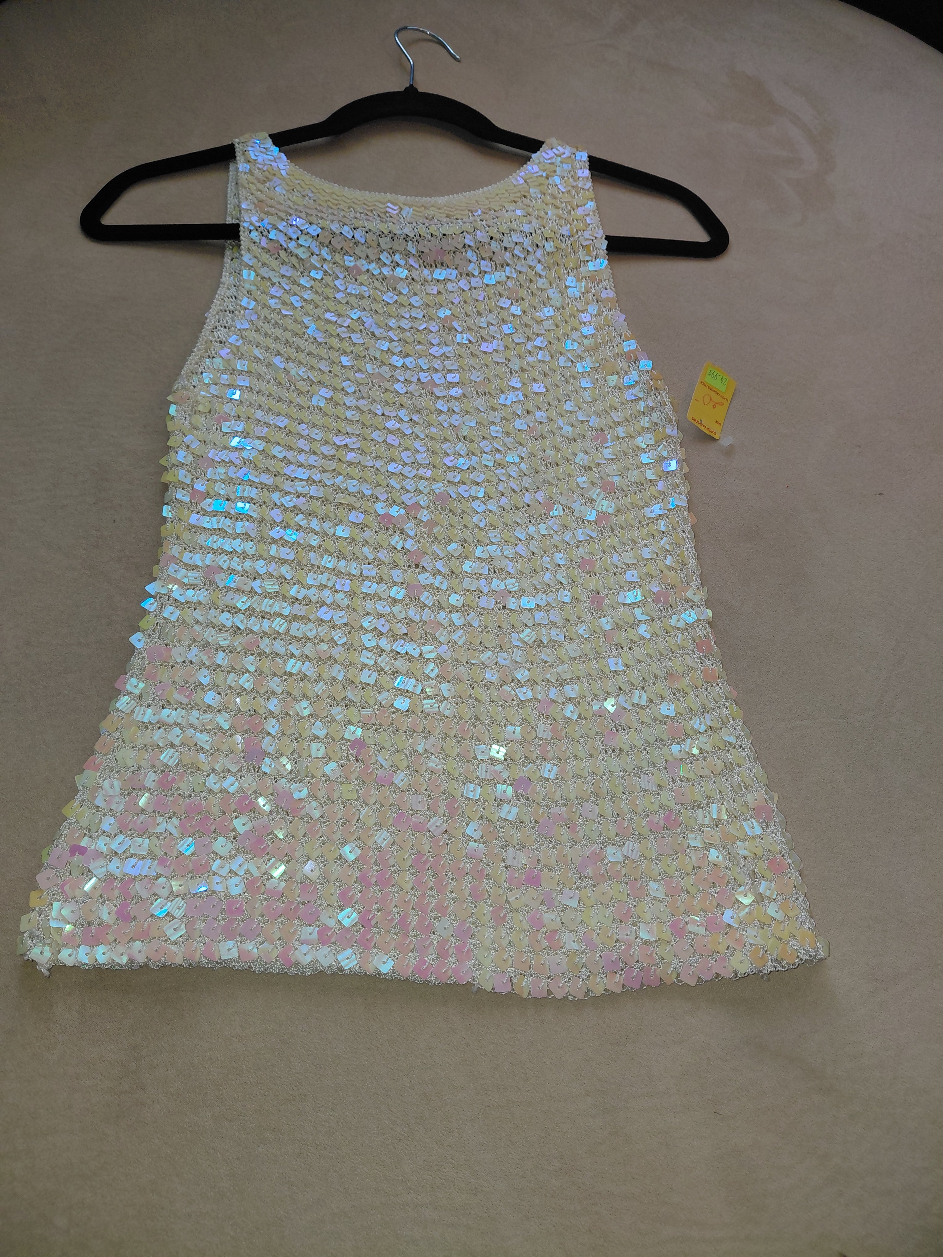 White Strap Top with Light Blue & Pink Sequins
