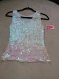 Title: Women's Sequin Strap Top – White with Pink & Pearl Sequins – Size S/M