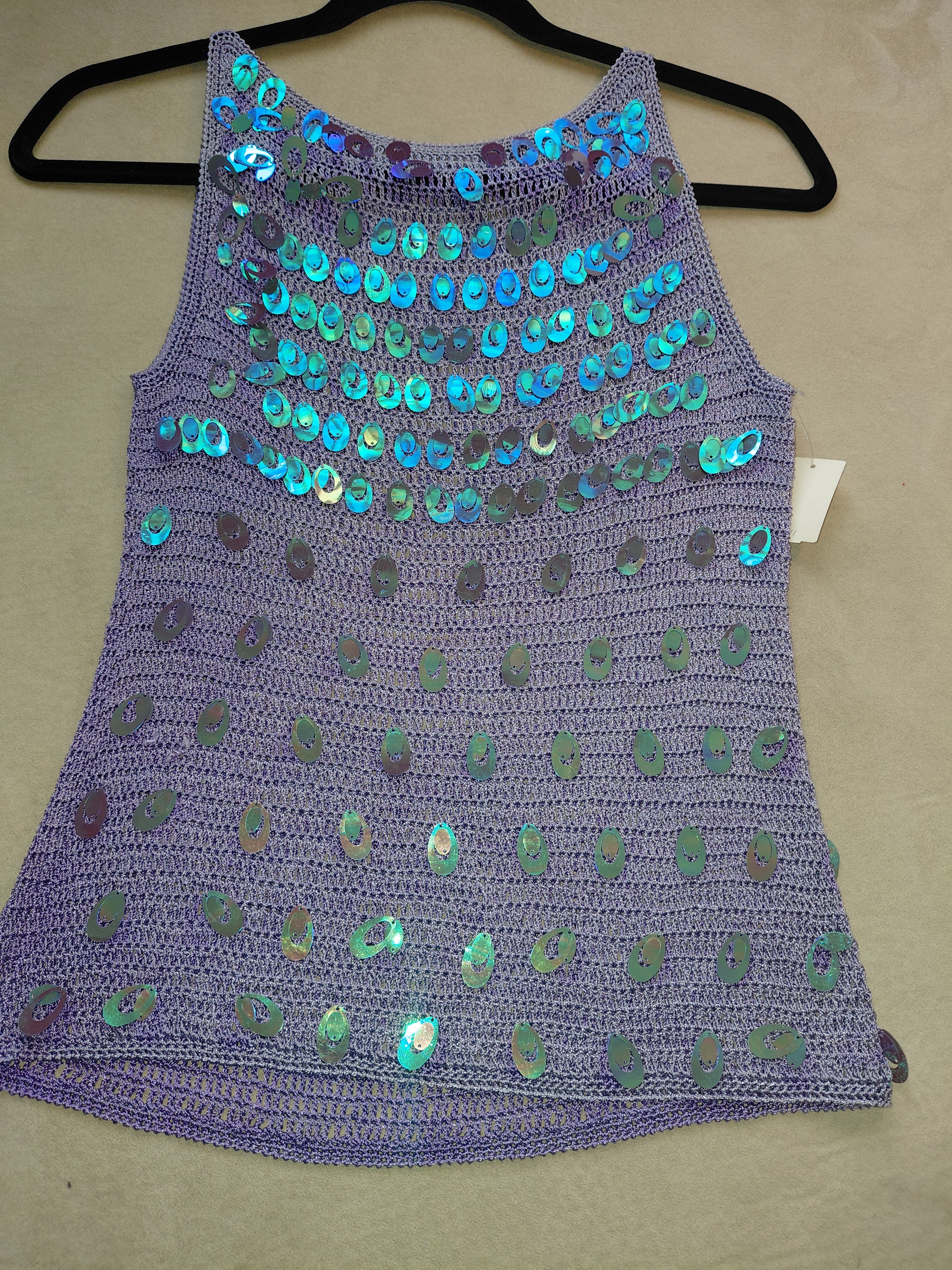 Purple Strap Top with Blue Extra Large Sequins