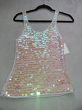Title: Women's Sequin Strap Top – White with Pink & Pearl Sequins – Size S/M