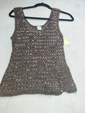 Brown Sequin Strap Top with Front Slit