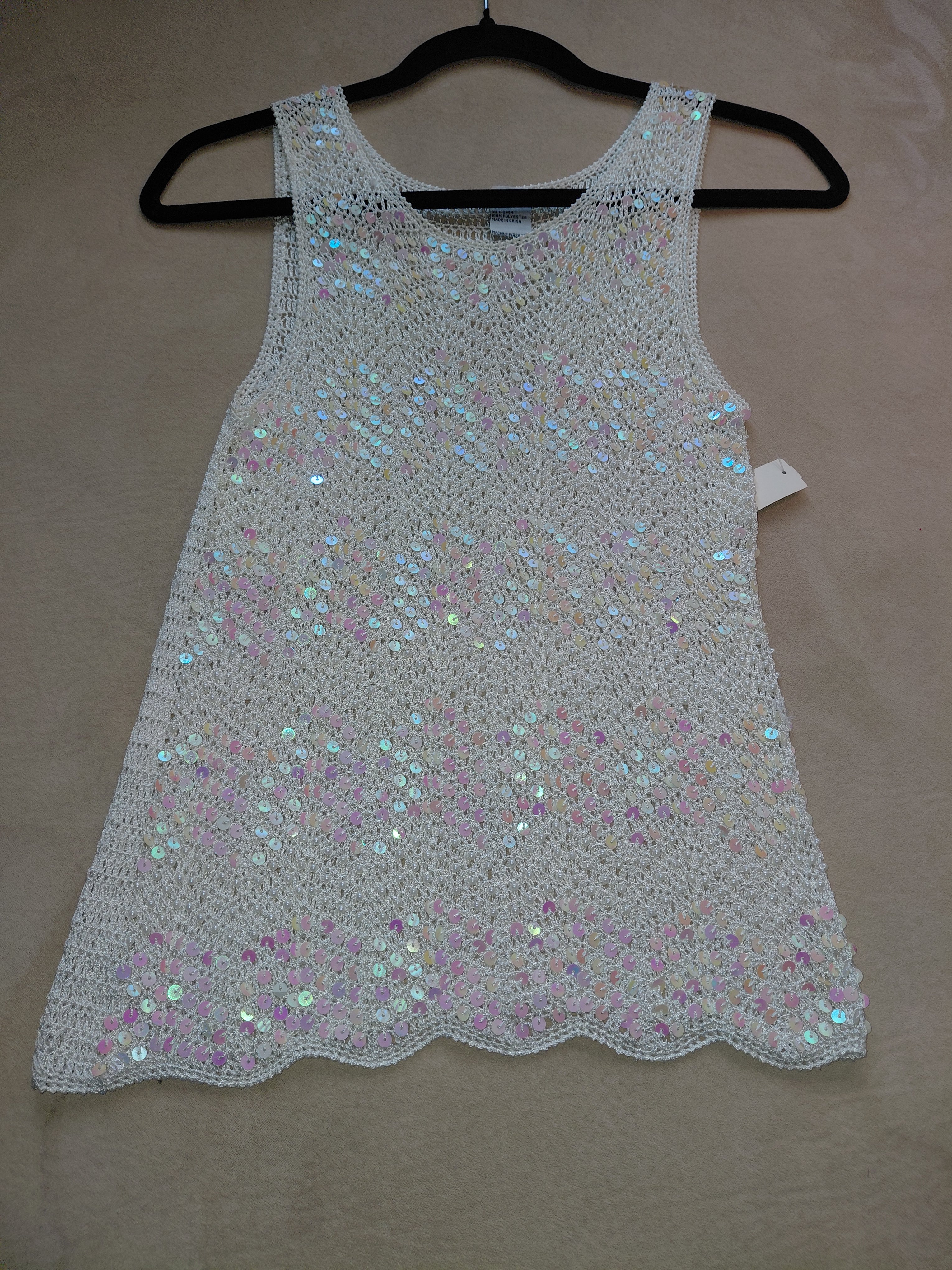 White Sequin Strap Top – Pink & Pearl