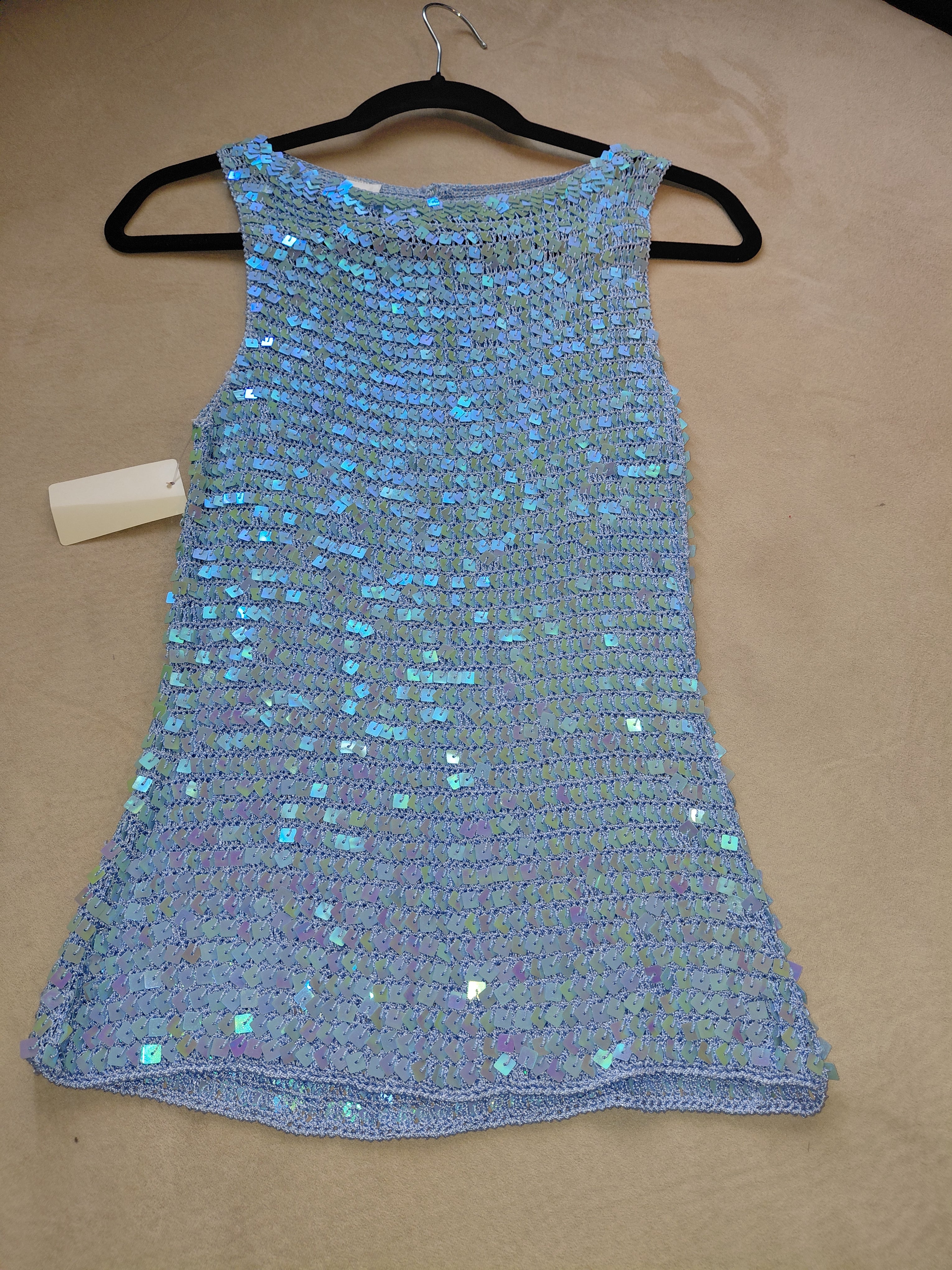 Women's Light Blue Full Length Sequin Dress – Full Sequin Front & Back – Size S/M