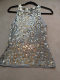 Women's Silver Gold Sequin Strap Top – Full Sequin Front & Back – Size S/M/L
