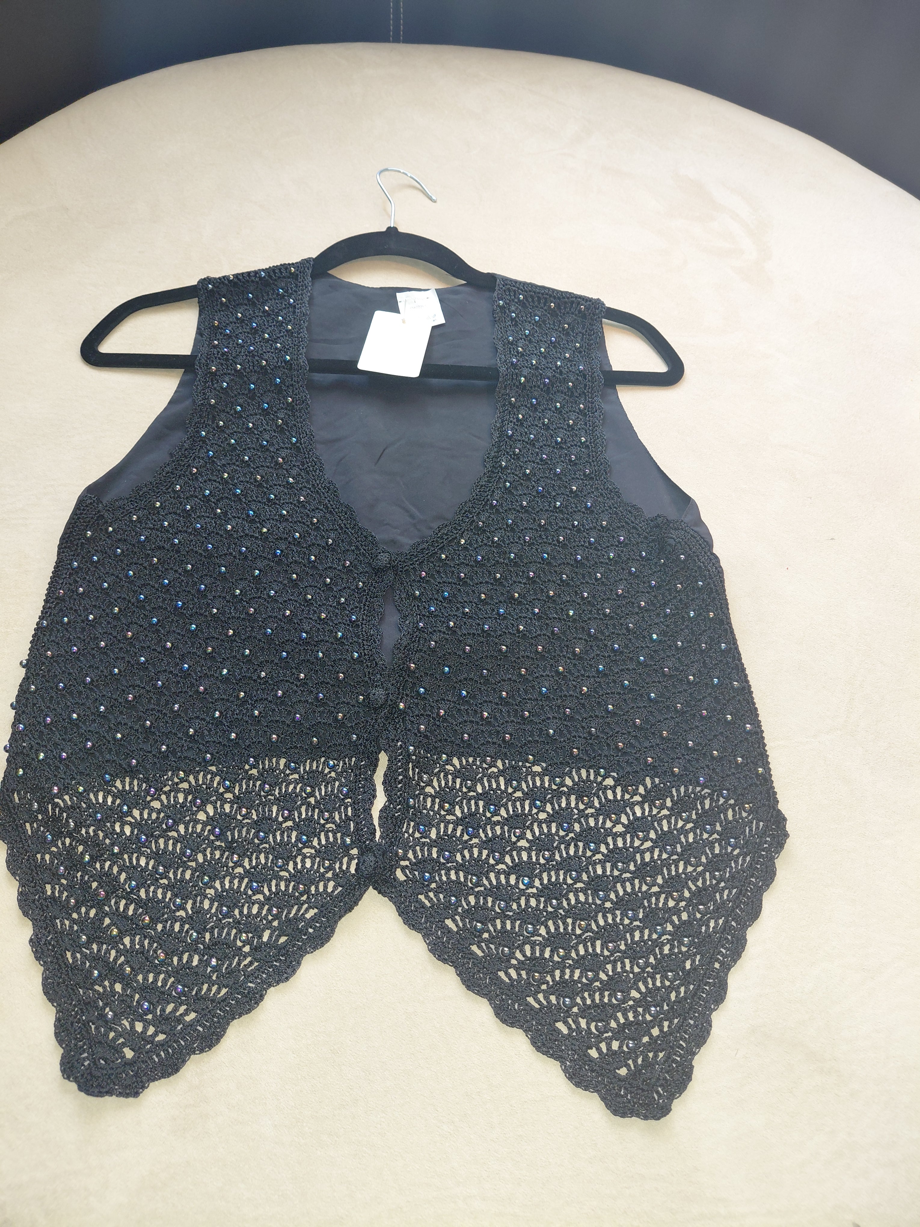 Sporty Dark Blue Mesh Front Top with White Beads    S, M Size