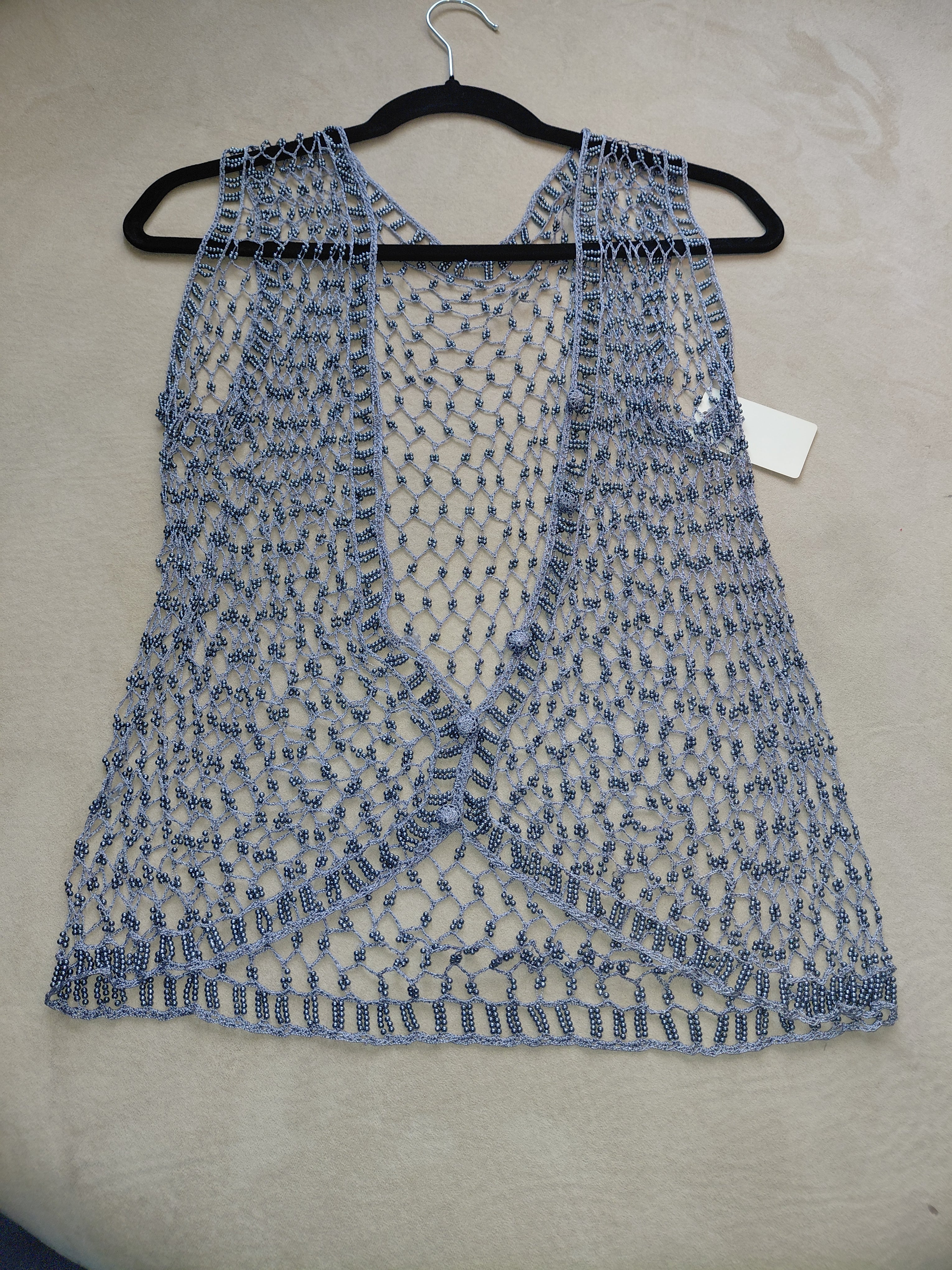 Baby Blue Super Wide Mesh Top with Blue Beads