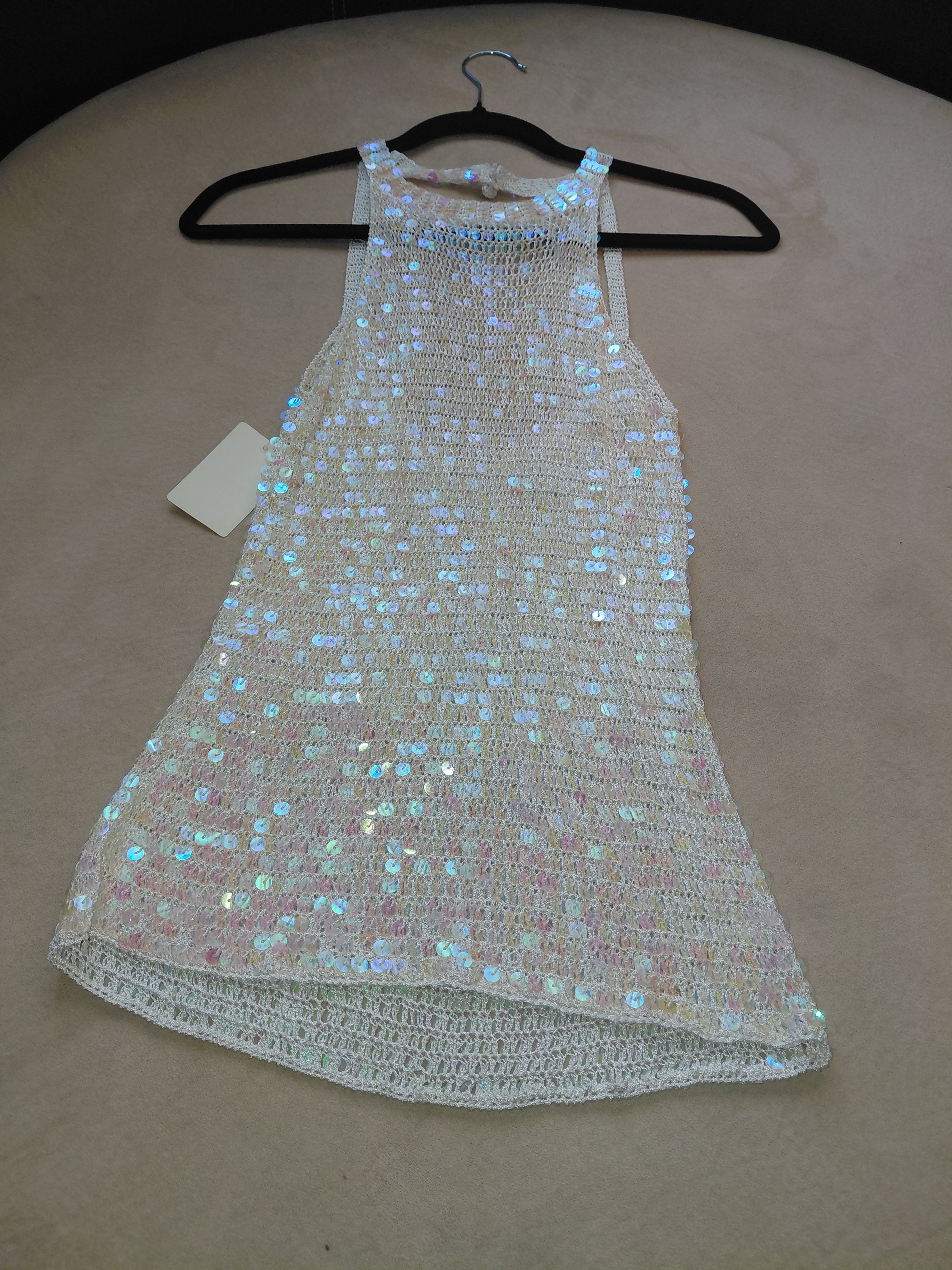 White Extra Long Sequin Strap Top – Pink & Pearl