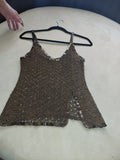 Brown Beaded Thin Strap Top with Left Side Slit