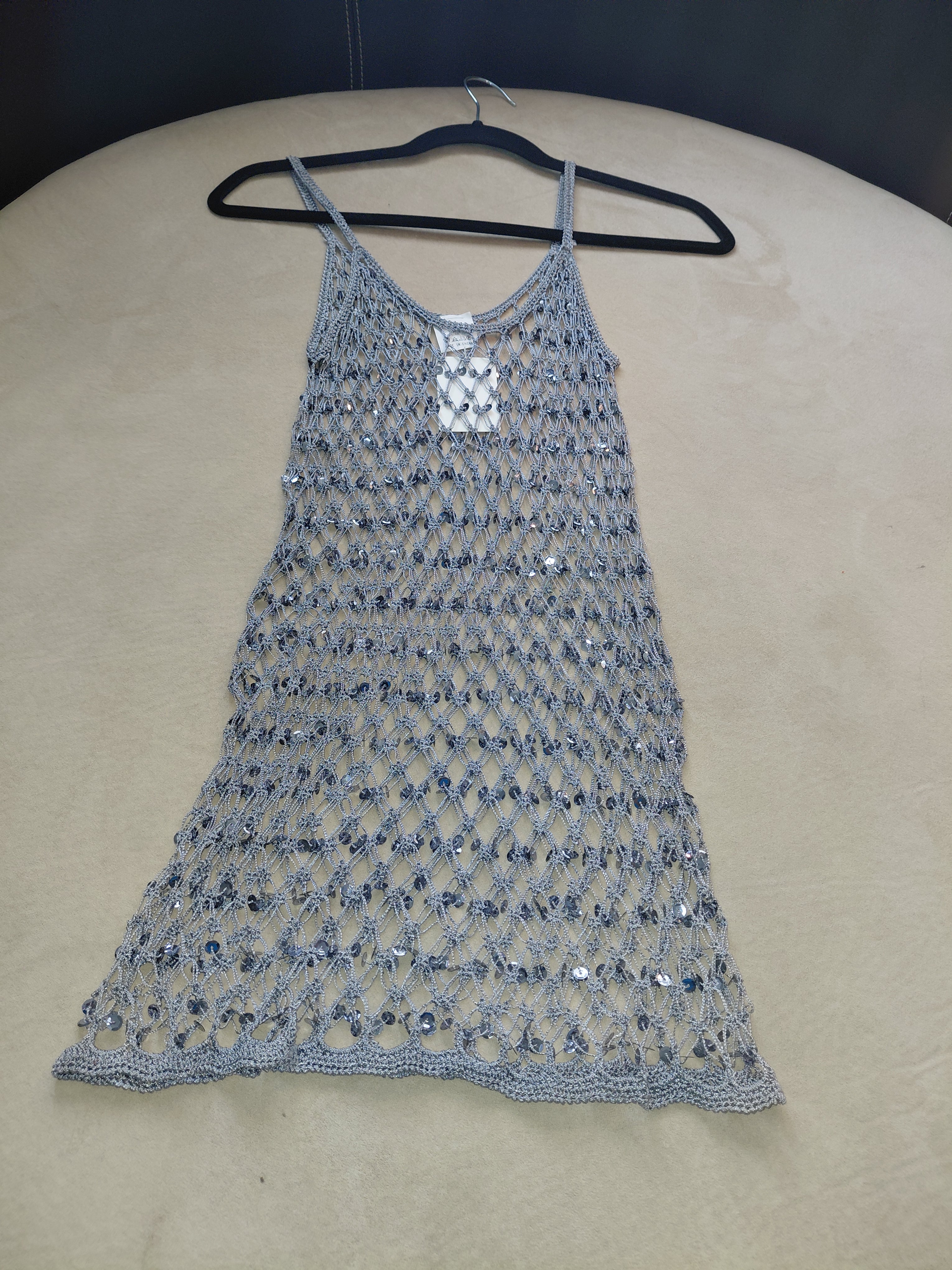 Baby Blue Mesh Extra Long Top with Beading