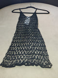 Dark Blue Extra Wide Mesh Beaded Extra Long Thin Strap Top