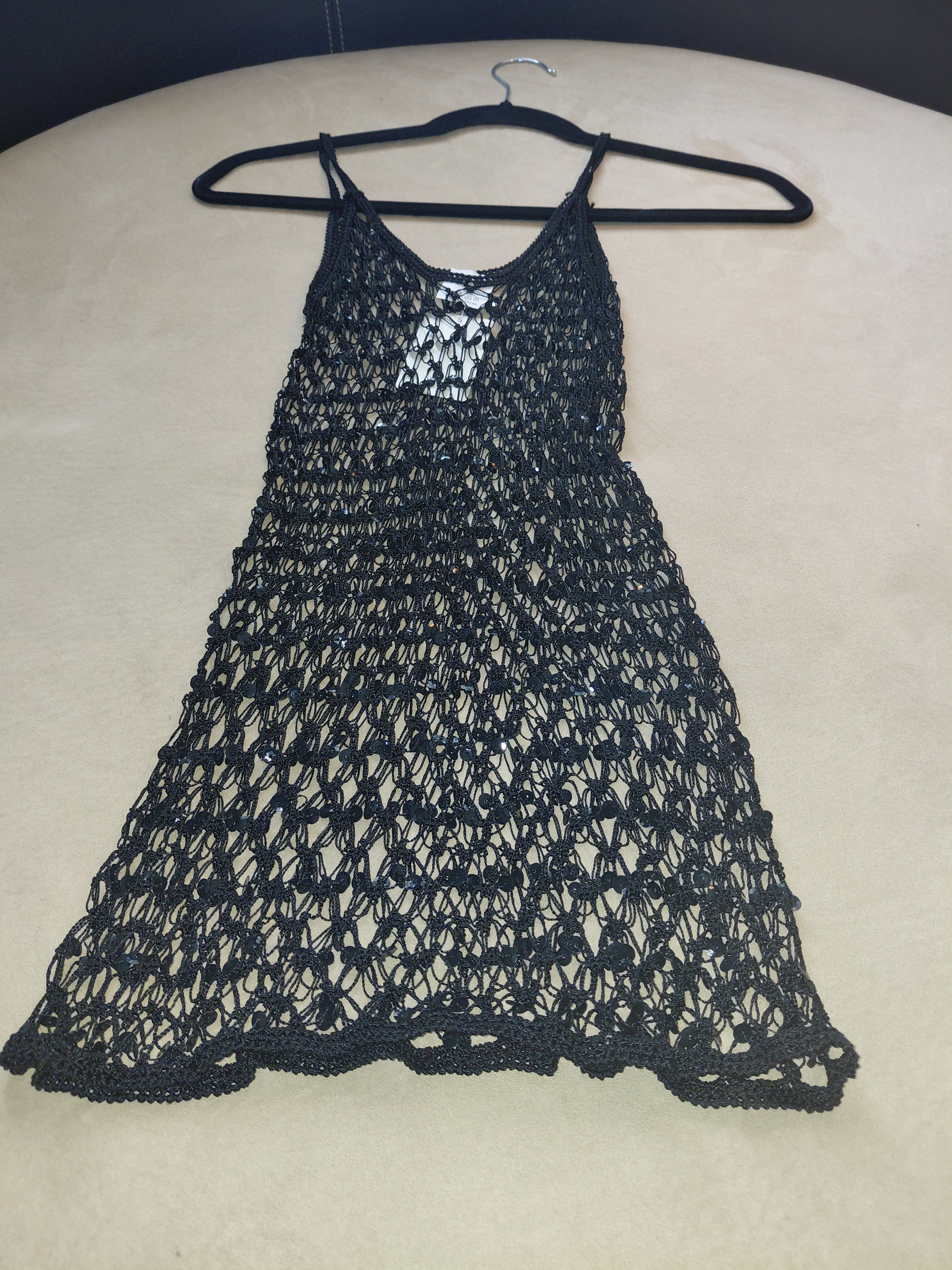 Dark Blue Extra Wide Mesh Beaded Extra Long Thin Strap Top